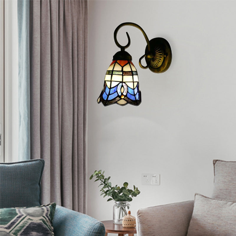 BowLift | Baroque Style 8"/6" W Grid Bell Wall Lighting Tempered Glass 1 Head Beige Wall Lamp for Kitchen