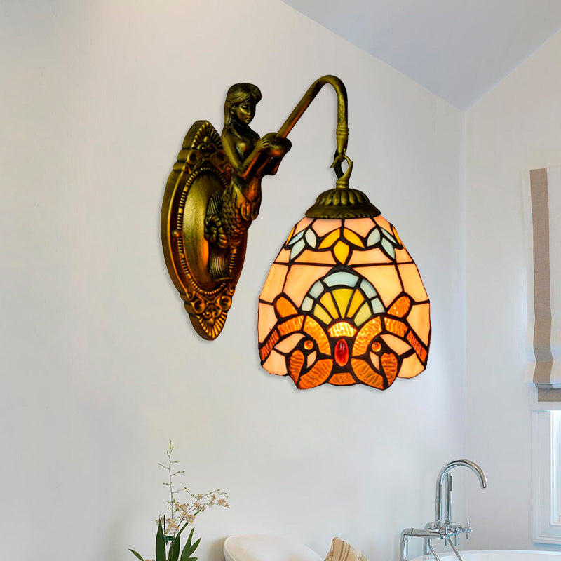 BowLift | Brass Dome Wall Light Tiffany 1 Head Multicolor Glass Window Wall Mounted Light