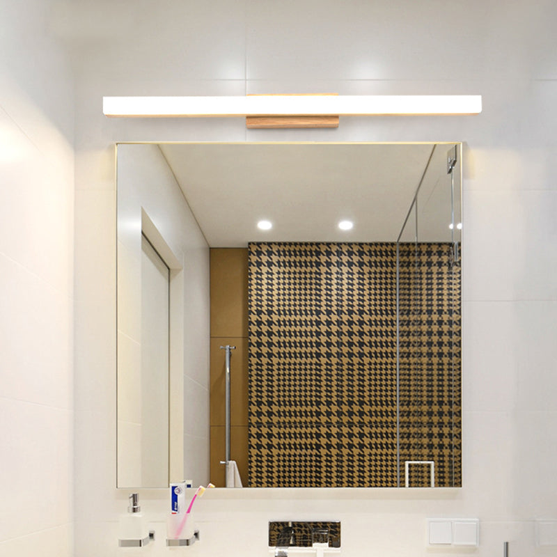 BowLift | Wood Linear Wall Mirror Lighting Minimalist 16"/23.5"/31.5" Width LED Wall Lighting Fixture in Beige