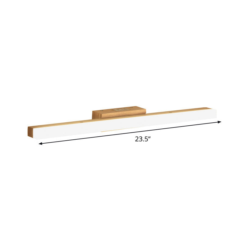 BowLift | Wood Linear Wall Mirror Lighting Minimalist 16"/23.5"/31.5" Width LED Wall Lighting Fixture in Beige