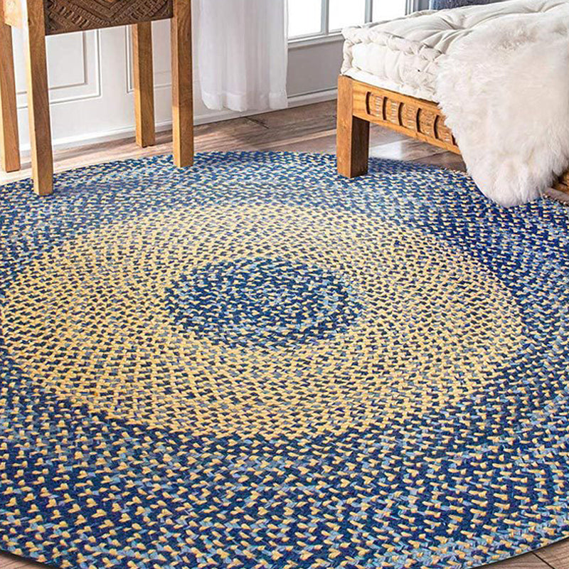BowLift | Country Circle Pattern Rug Blue and Brown Sisal Rug Non-Slip Back Washable Pet-Friendly Carpet for Home
