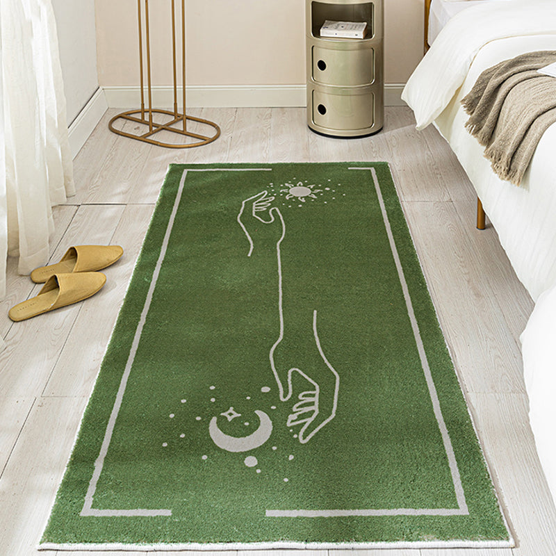 BowLift | Green Bedroom Carpet Minimalist Abstract Carpet Polyester Washable Non-Slip Backing Pet Friendly Carpet