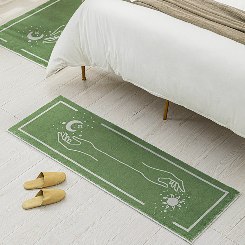 BowLift | Green Bedroom Carpet Minimalist Abstract Carpet Polyester Washable Non-Slip Backing Pet Friendly Carpet