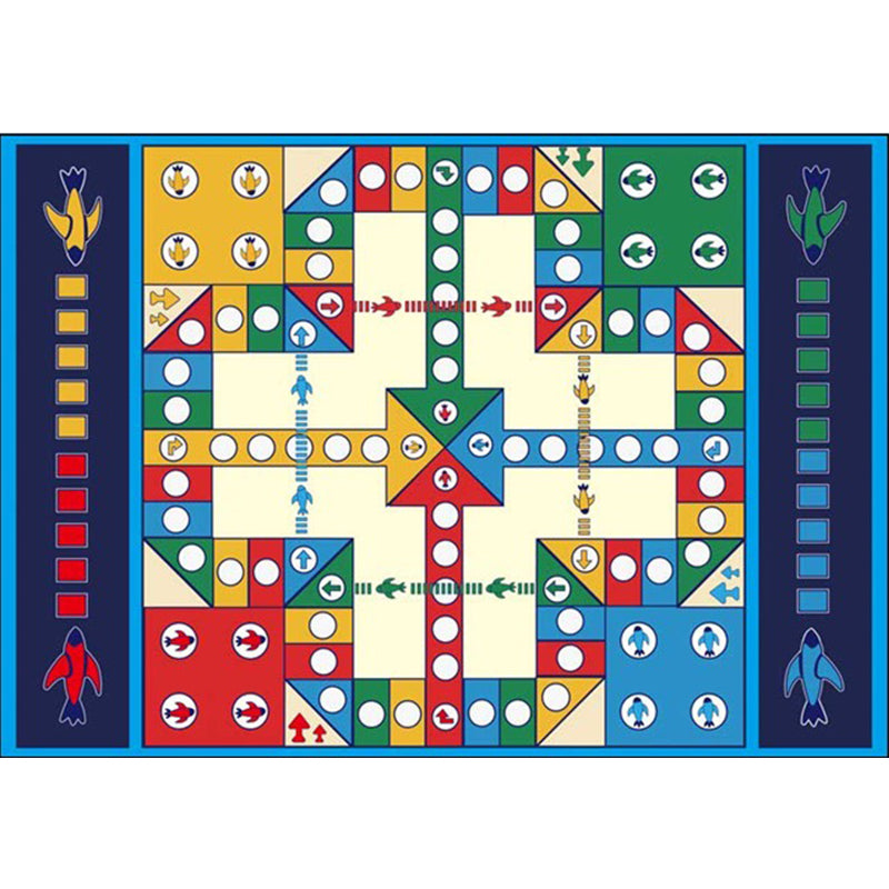 BowLift | Blue Children's Room Carpet Kids Chessboard Pattern Carpet Polyester Washable Non-Slip Backing Pet-Friendly Carpet