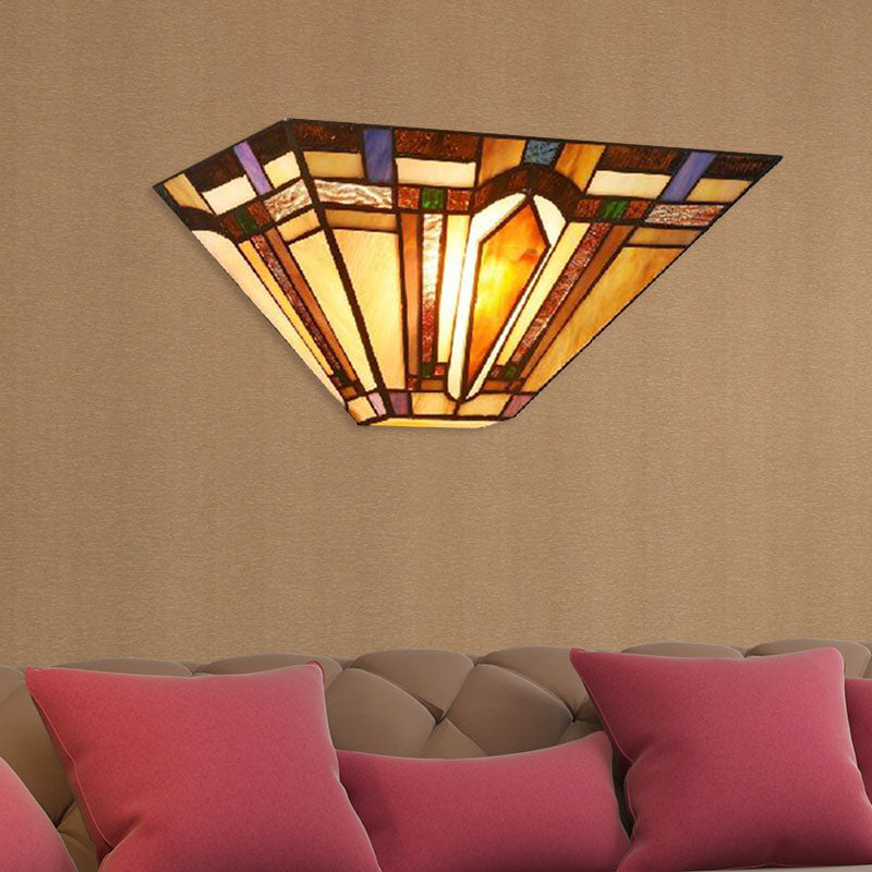 BowLift | 1 Light Geometric Wall Lamp Craftsman Etched Glass Wall Lamp in Brown for Restaurant