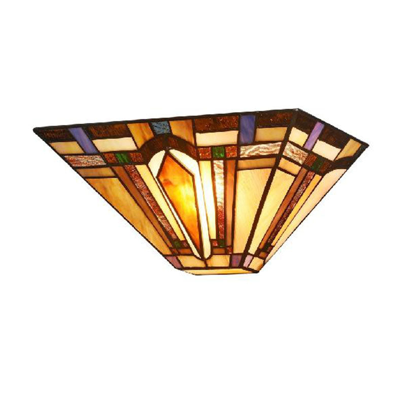 BowLift | 1 Light Geometric Wall Lamp Craftsman Etched Glass Wall Lamp in Brown for Restaurant
