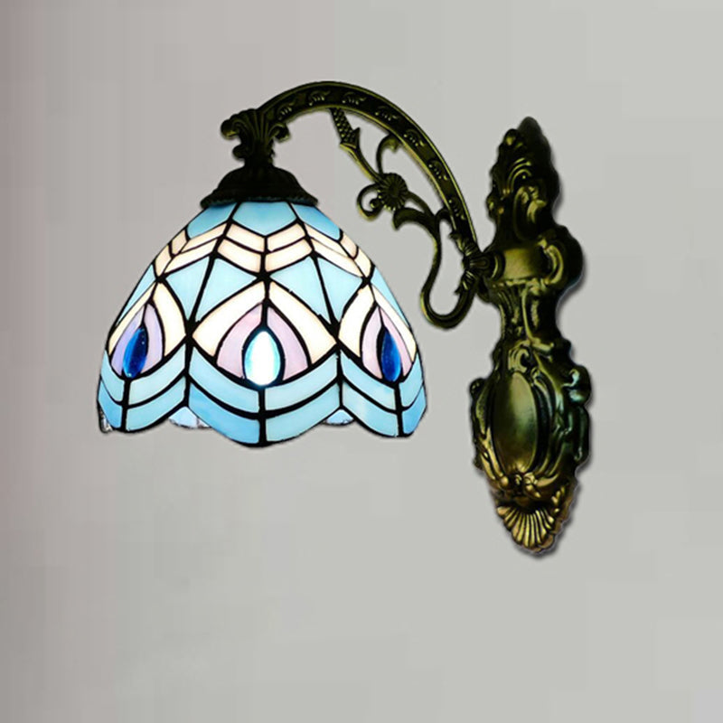 BowLift | Peacock Wall Light Tiffany Style Stained Glass 1 Main Wall Lamp Lighting for Bedroom