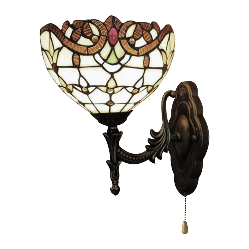 BowLift | Exterior Lighting Lead Glass Bowl with Pull Switch 1 Light Victorian Wall Lamp Lighting for Bedroom