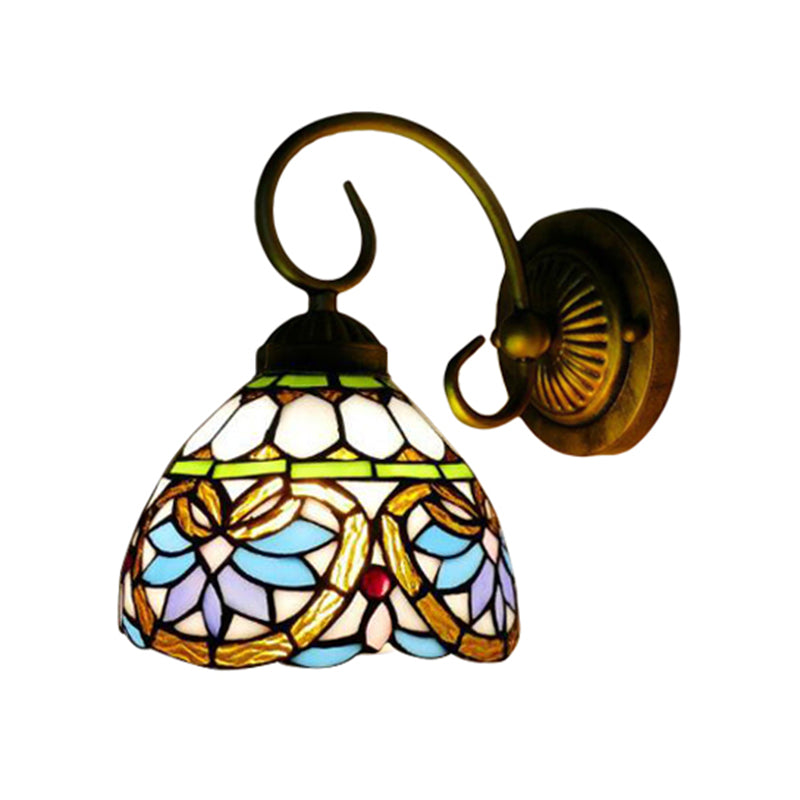 BowLift | Dome Wall Light Victorian 1 Head Stained Glass Wall Sconces Lighting in Antique Brass for Bedroom