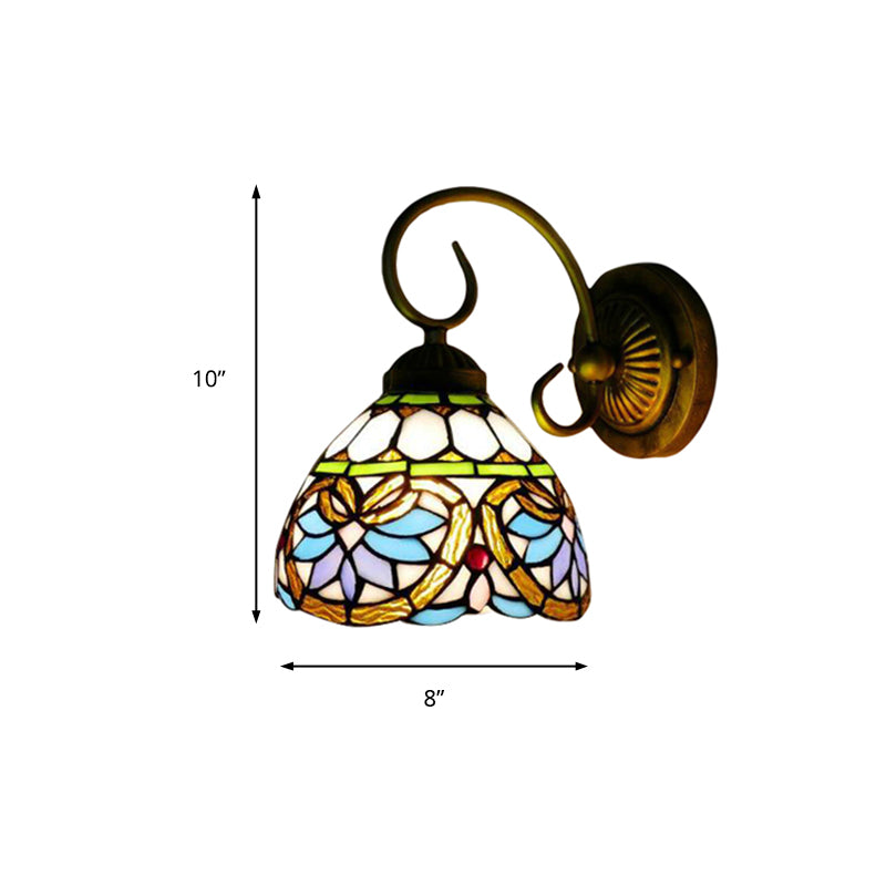 BowLift | Dome Wall Light Victorian 1 Head Stained Glass Wall Sconces Lighting in Antique Brass for Bedroom