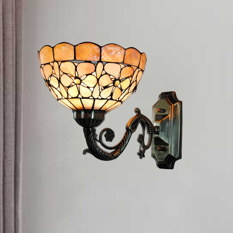 BowLift | 1 Head Wall Lamp Tiffany Bowl Orange Shell Wall Lamp with Curved Arm