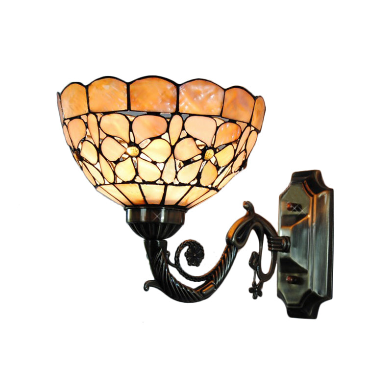 BowLift | 1 Head Wall Lamp Tiffany Bowl Orange Shell Wall Lamp with Curved Arm