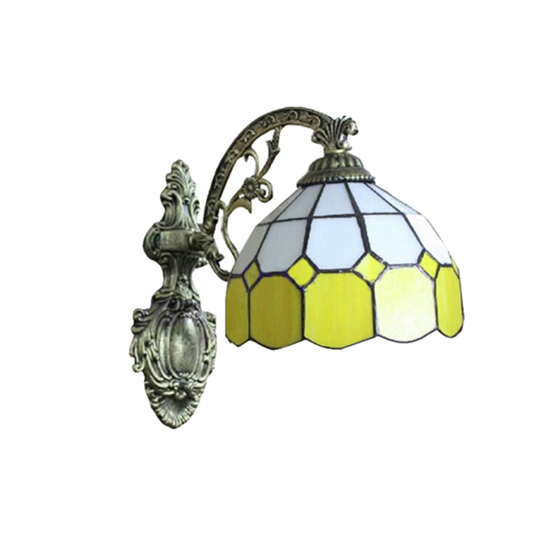 BowLift | Yellow Dome Wall Mount Lighting Tiffany Style 1 Light Wall Sconce Lamp with Curved Arm