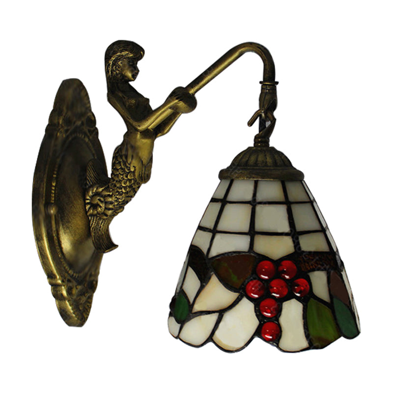 BowLift | 1 Light Mermaid Wall Mounted Light with Fruit Pattern Stained Glass Mini Wall Light Illumination