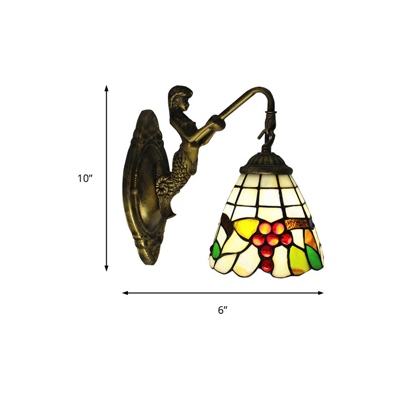 BowLift | 1 Light Mermaid Wall Mounted Light with Fruit Pattern Stained Glass Mini Wall Light Illumination