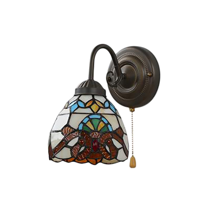BowLift | Yellow Dome Wall Lamp Victorian Stained Glass 1 Head Wall Fixture Light with Pull Chain for Hallway