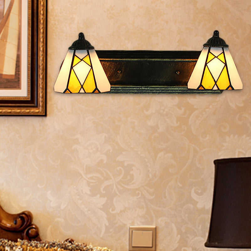 BowLift | Yellow Glass Cone Wall Light Tiffany 2 Heads Bronze Wall Mount Light for Bedroom