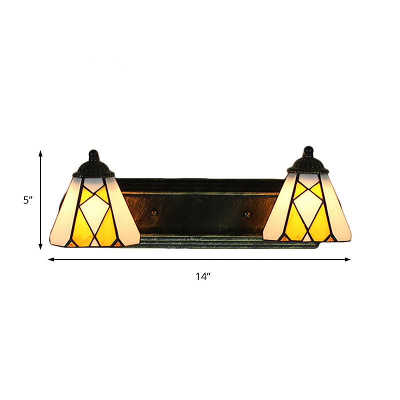 BowLift | Yellow Glass Cone Wall Light Tiffany 2 Heads Bronze Wall Mount Light for Bedroom