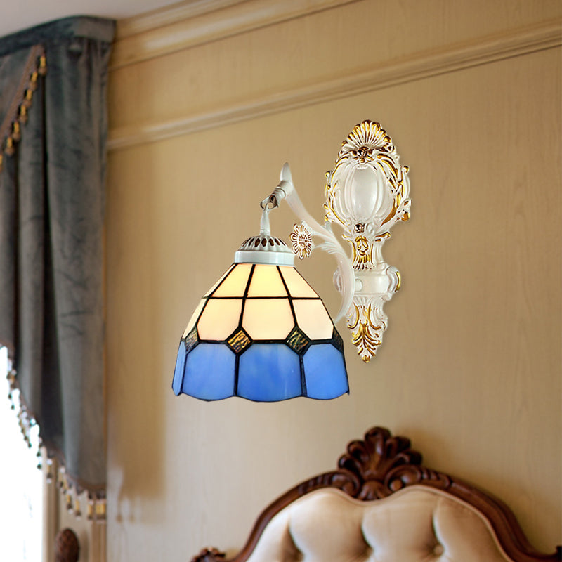 BowLift | 1 Light Dome Shaped Wall Light Retro Style Woven Glass Wall Lamp in White Finish for Hall