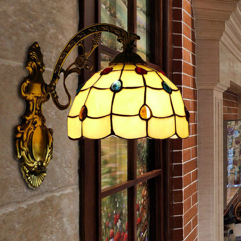 BowLift | Yellow Wall Light Tiffany Stained Glass 1 Light Decorative Wall Lamp with Bowl Shade
