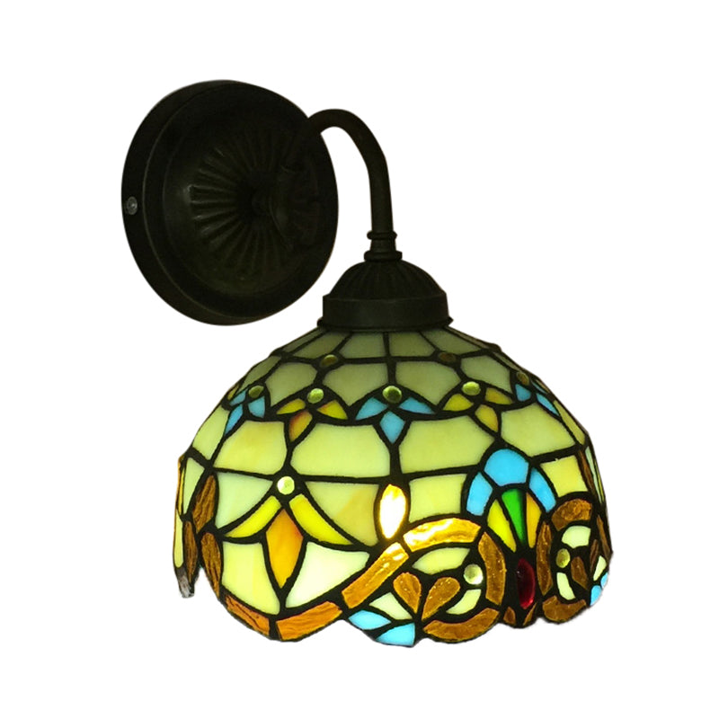 BowLift | Baroque Wall Lamp 1 Head Yellow/Blue Glass Wall Mounted Light with Flower Pattern