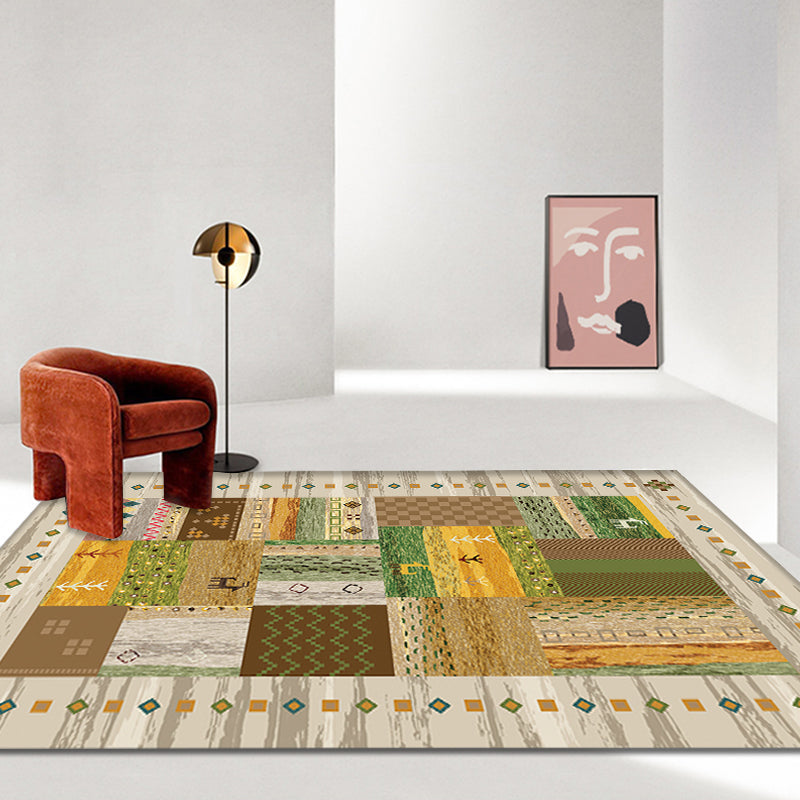 BowLift | Brown and Green Southwestern Rug Polypropylene Tribal Diamond Pattern Rug Pet Friendly Washable Non-Slip Rug for Decoration