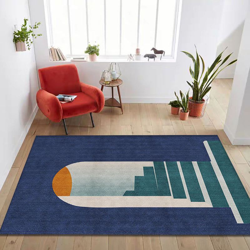 BowLift | Blue Nordic Rug Polypropylene Door Pattern Rug Pet Friendly Washable Non-Slip Rug for Bedroom