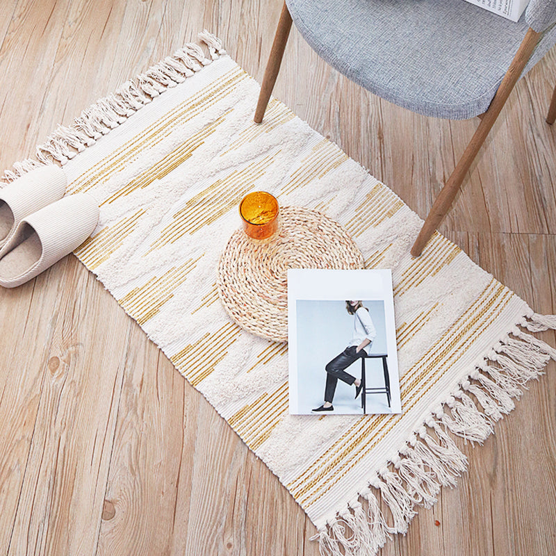 BowLift | Yellow and gray bedroom carpet southwestern striped pattern carpet cotton non-slip backing washable area rug