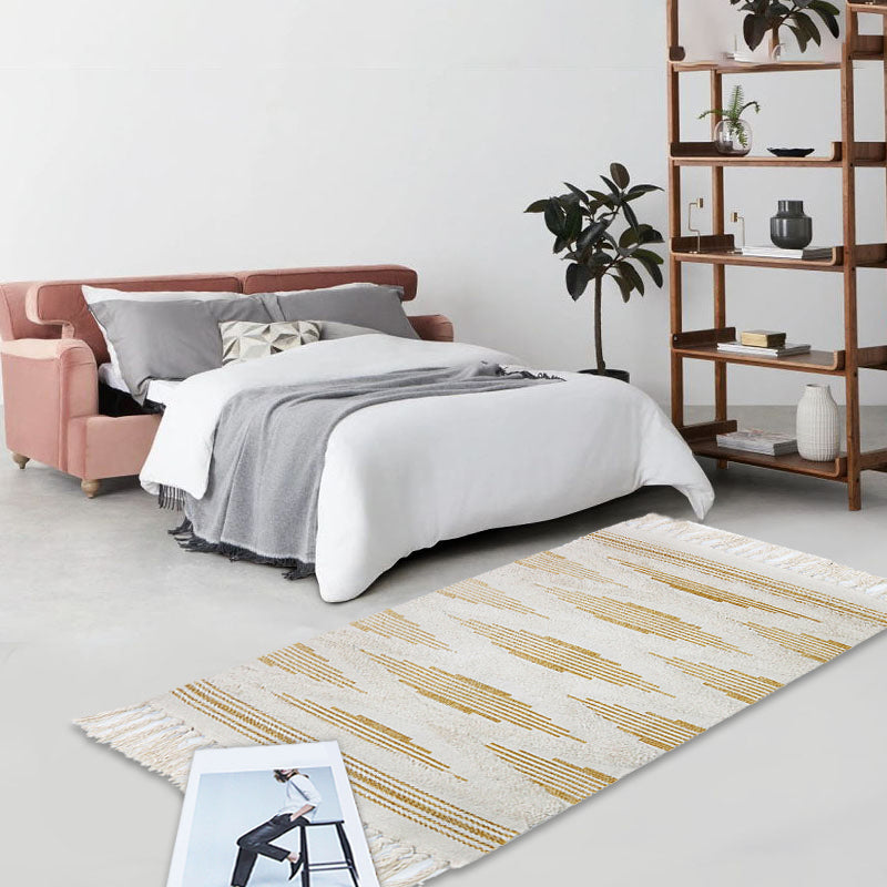 BowLift | Yellow and gray bedroom carpet southwestern striped pattern carpet cotton non-slip backing washable area rug