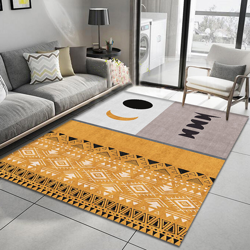 BowLift | Yellow tribal pattern area rug polyester southwestern rug washable non-slip back rug for the study