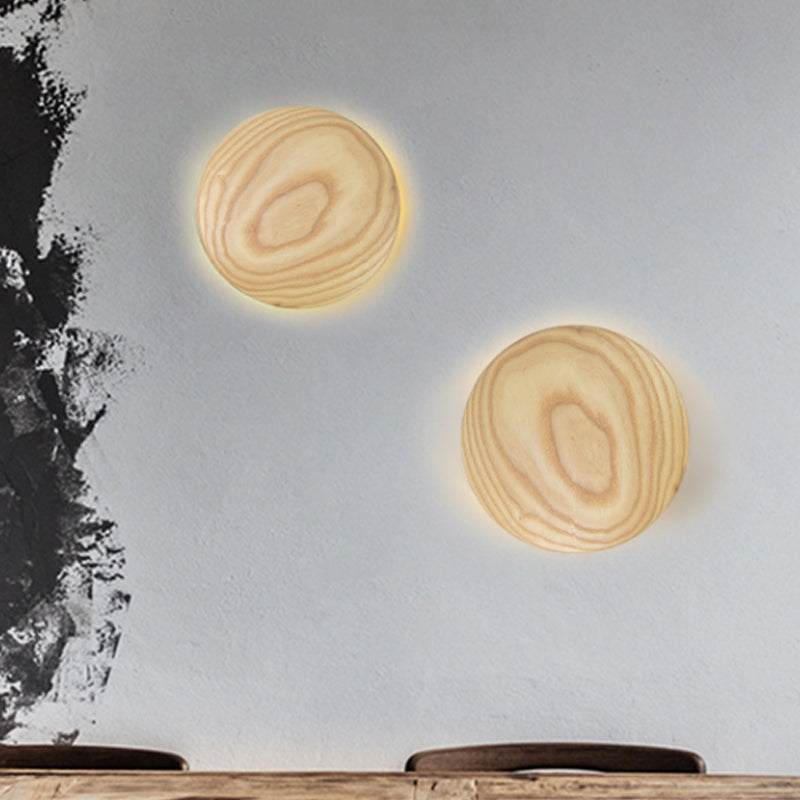 BowLift | Wooden Circle Wall Lighting Ideas Minimalism 5"/7" Width LED Beige Surface Wall Light for the Living Room