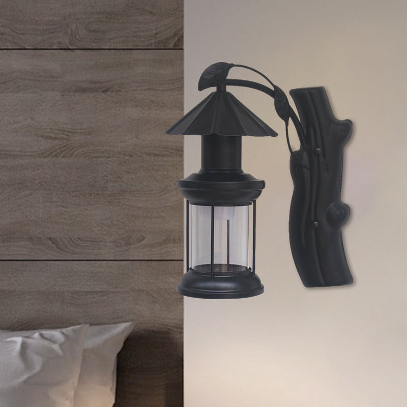 BowLift | 1 Light Clear Glass Wall Sconces Light Retro Coastal Black/Copper Petroleum Hallway Lighting Fixture