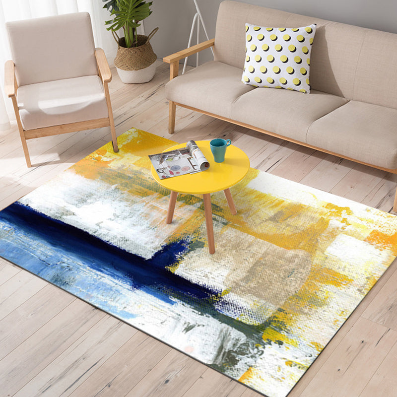 BowLift | Yellow Living Room Carpet Industrial Brushstroke Painting Pattern Carpet Polyester Machine Washable Non-Slip Back Carpet