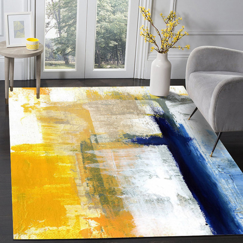 BowLift | Yellow Living Room Carpet Industrial Brushstroke Painting Pattern Carpet Polyester Machine Washable Non-Slip Back Carpet