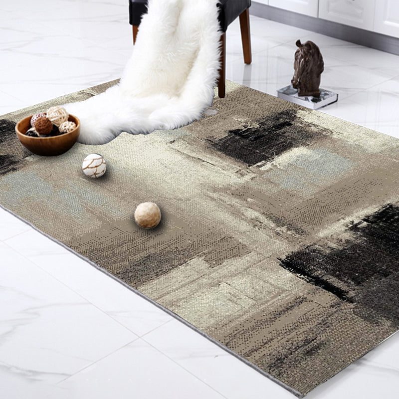 BowLift | Brown Study Rug Industrial Abstract Area Rug Polyester Machine Washable Non-Slip Back Zone Rug