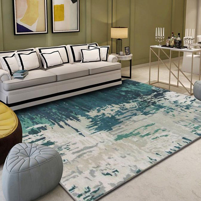 BowLift | Green and Blue Industrial Area Rug Polyester Abstract Rug Pet-Friendly Washable Non-Slip Carpet for Bedroom