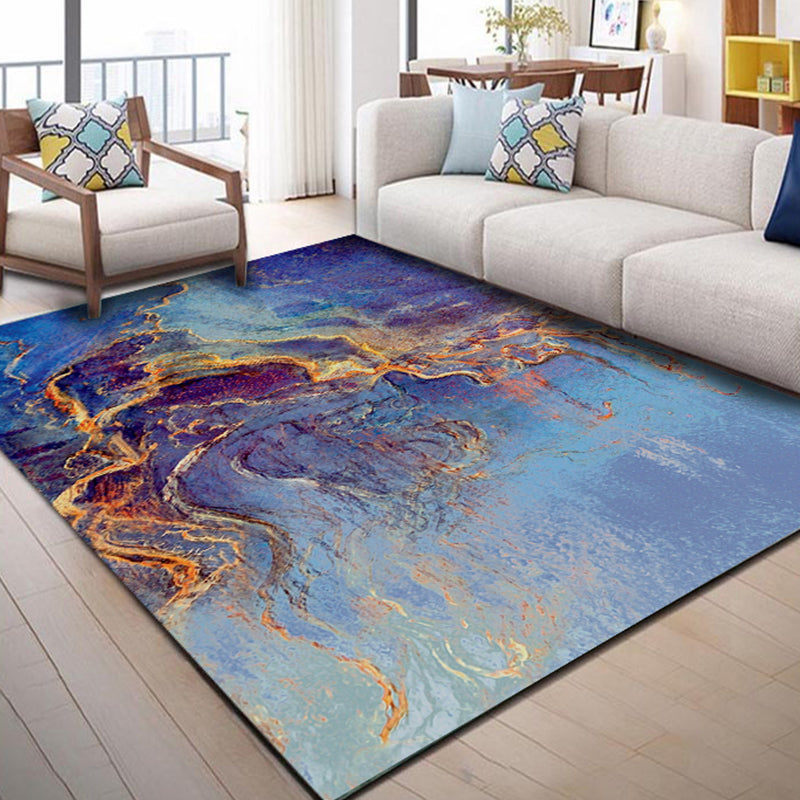 BowLift | Green and Blue Industrial Area Rug Polyester Abstract Rug Pet-Friendly Washable Non-Slip Carpet for Bedroom
