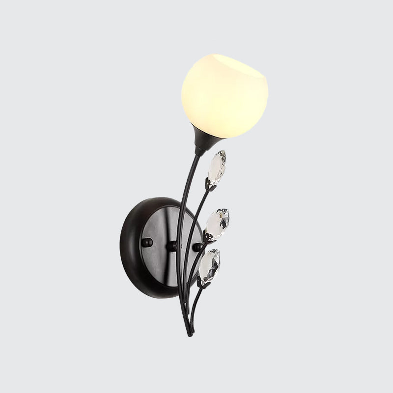 BowLift | Black 1/2-Bulbs Wall Light Simplicity Satinated White Glass Bowl Wall Mounted Lamp