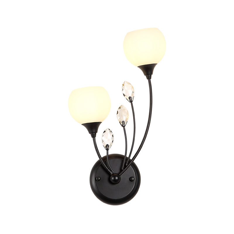 BowLift | Black 1/2-Bulbs Wall Light Simplicity Satinated White Glass Bowl Wall Mounted Lamp