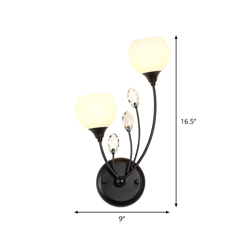 BowLift | Black 1/2-Bulbs Wall Light Simplicity Satinated White Glass Bowl Wall Mounted Lamp
