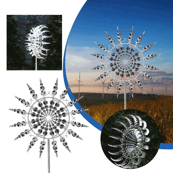 BowLift | Garden Wind Spinner Sculpture in Silver Metal