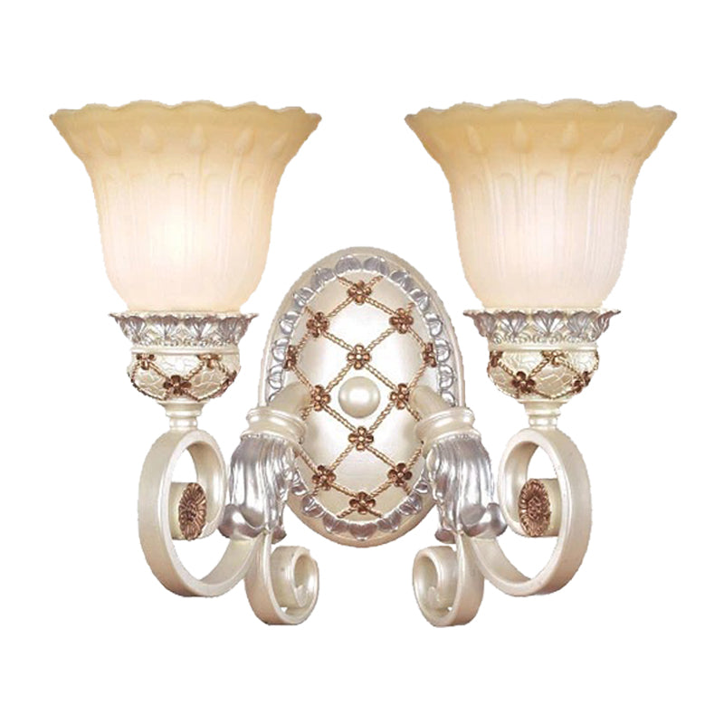 BowLift | French Country Blossom Wall Lamp 1/2-Light Opal Glass Wall Lighting Idea with Curved Arm in Gold