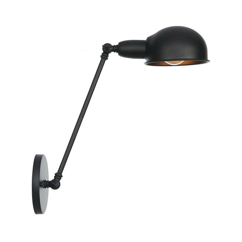 BowLift | Industrial Dome-Shaped Wall Lamp Kit Single Bulb Iron Wall Mount Lighting Fixture with Swing Arm in Black, 6"+6"/12"+6" W