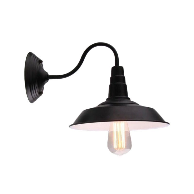 BowLift | Vintage Barn Wall Lighting 10"/14" Wide 1-Light Metal Gooseneck Wall Mount Lighting in Black