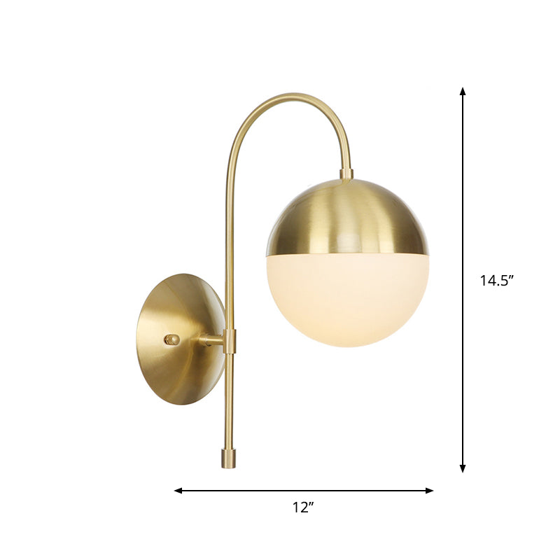 BowLift | Brass 1-Light Wall Lamp Fixture Antique Frosted White Glass Tulip Shade/Cylinder Wall Mount Light with Arm