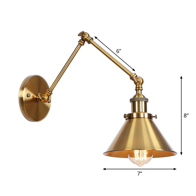 BowLift | Iron Brass Wall Lighting Scalloped/Horn/Cone Single 6"/8" Width Antique Wall Lamp with Swing Arm