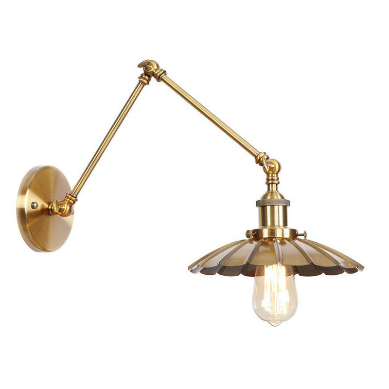 BowLift | Iron Brass Wall Lighting Scalloped/Horn/Cone Single 6"/8" Width Antique Wall Lamp with Swing Arm