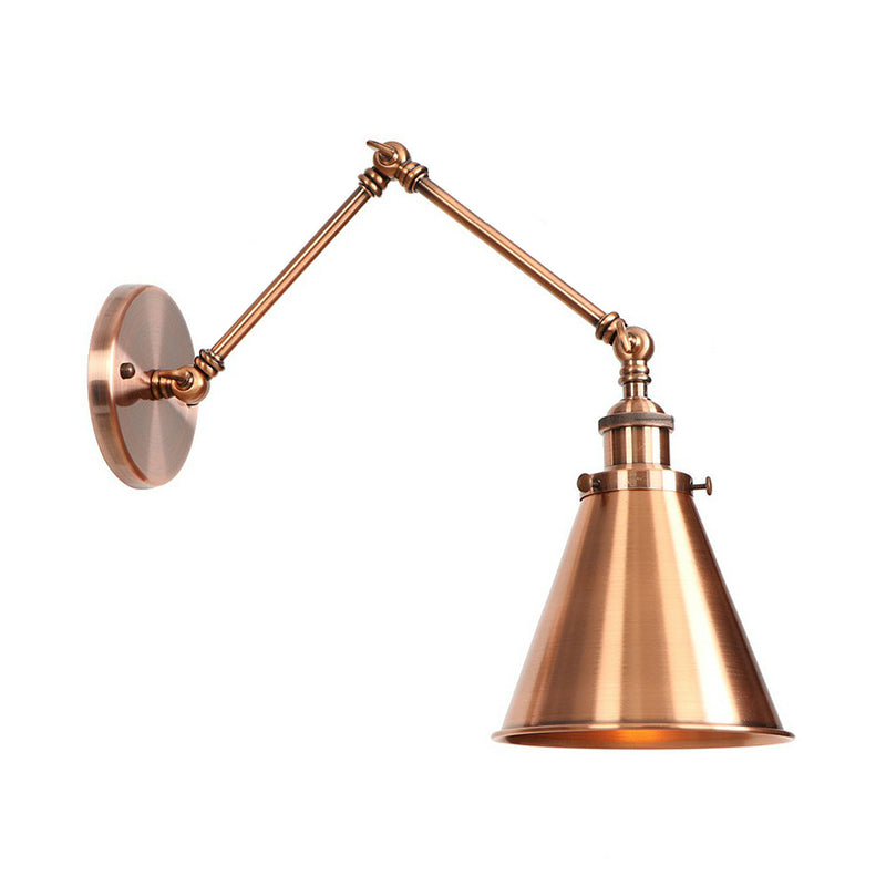 BowLift | 6"/8" L 2-joint swivel arm iron wall light industrial 1 bulb studio work wall lamp with cone shade in bronze/copper