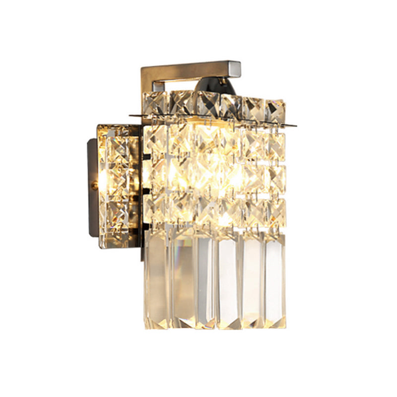 BowLift | Rectangular wall lamp crystal block wall sconce in chrome with crystal rod draping