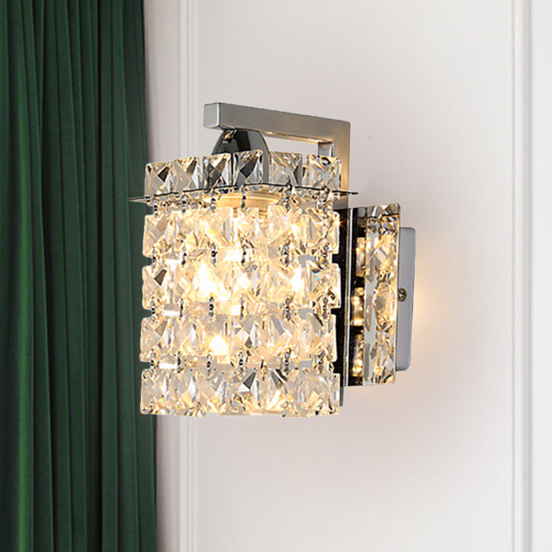 BowLift | Rectangular wall lamp crystal block wall sconce in chrome with crystal rod draping